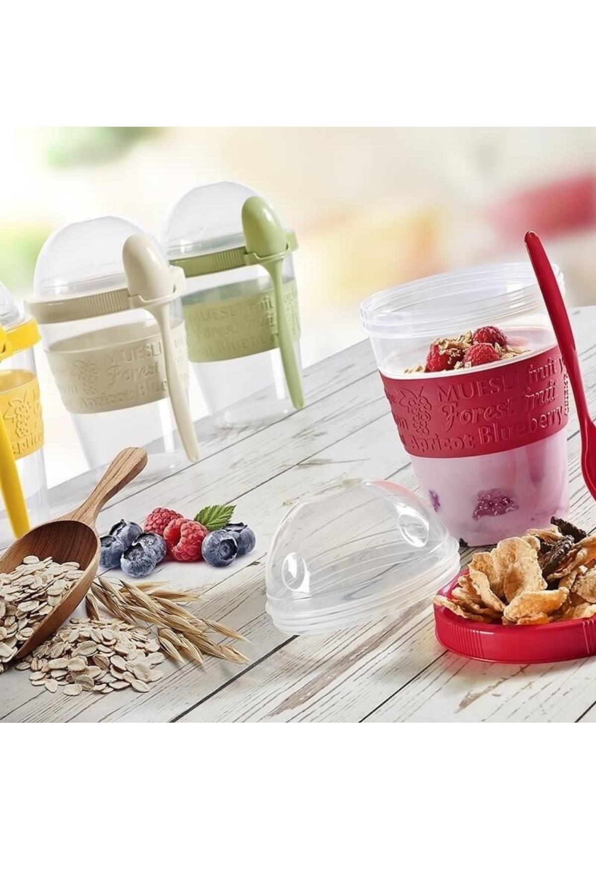 Go Detoks  Kapaklı Kaşıklı Hazırla ve Çık Meyveli Yoğurt Müsli Kabı Beslenme Diyet 600 ml