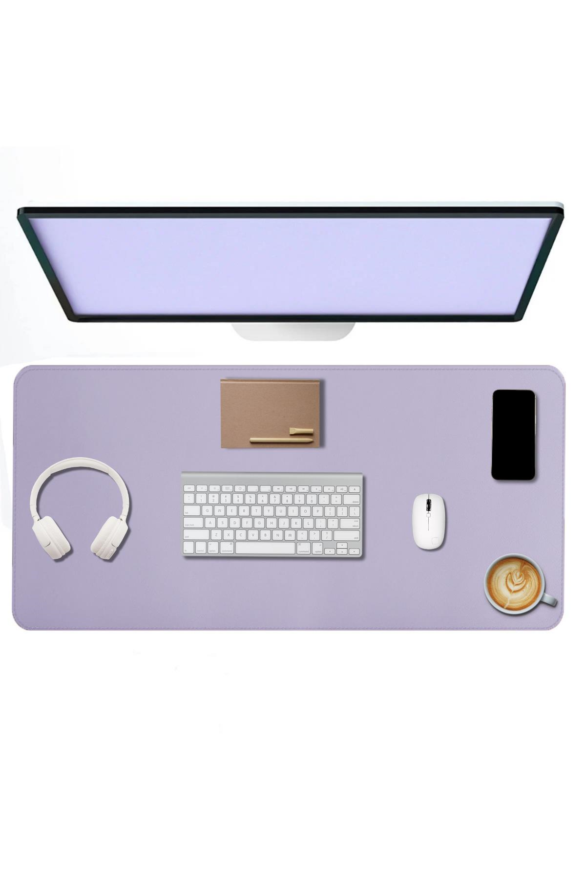 Lila Deri Mouse Pad Dikişli Kenar  Çift Yönlü Kullanım Masa Matı Sümen 90x40 XL 