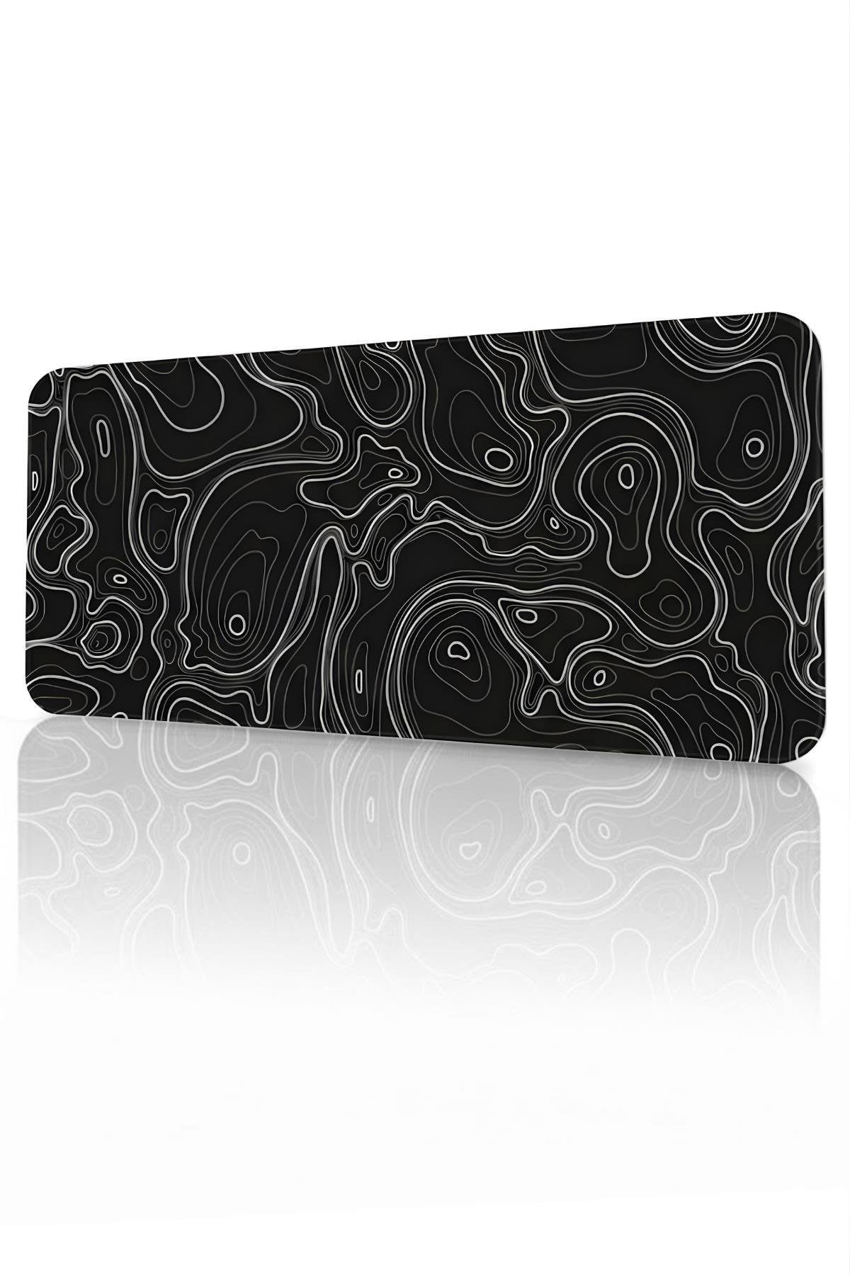 Premium Büyük Boy Dikişli Kenar 70x30 cm Dijital Oyuncu Gaming Mouse Pad Siyah Typography