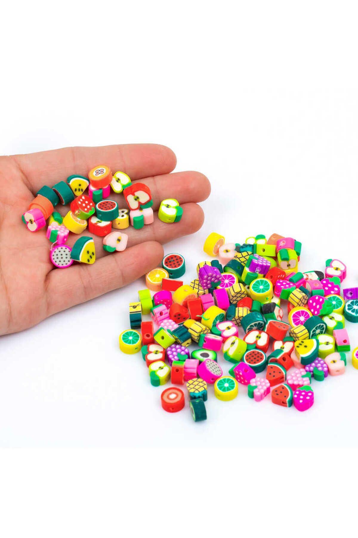 Eymen Hobi Fimo Karışık Meyve Boncuk, 10mm Meyve Figürü, Takı Yapım Malzemesi, Meyve Modeli (10 Adet)
