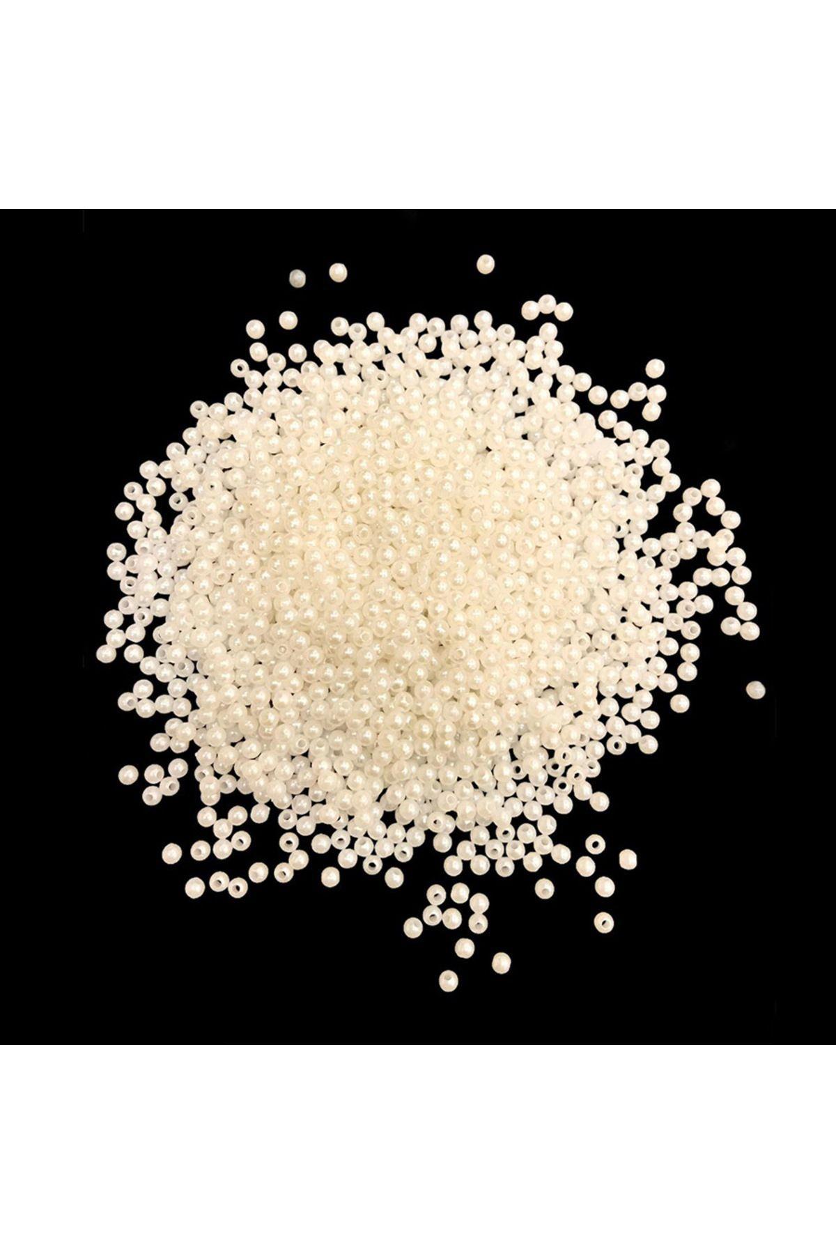 Eymen Hobi 25 gram - 4 Mm Krem Renk İnci Boncuk, Plastik İnci Boncuk Takı Malzemeleri (500-600 adet)