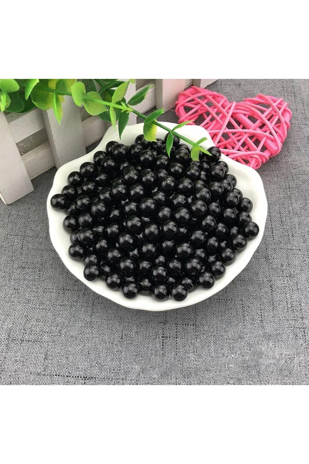 Eymen Hobi 25 gram - 4 Mm SİYAH Renk DELİKLİ İnci Boncuk, Plastik İnci Boncuk Takı Malzemeleri (500-600 adet)