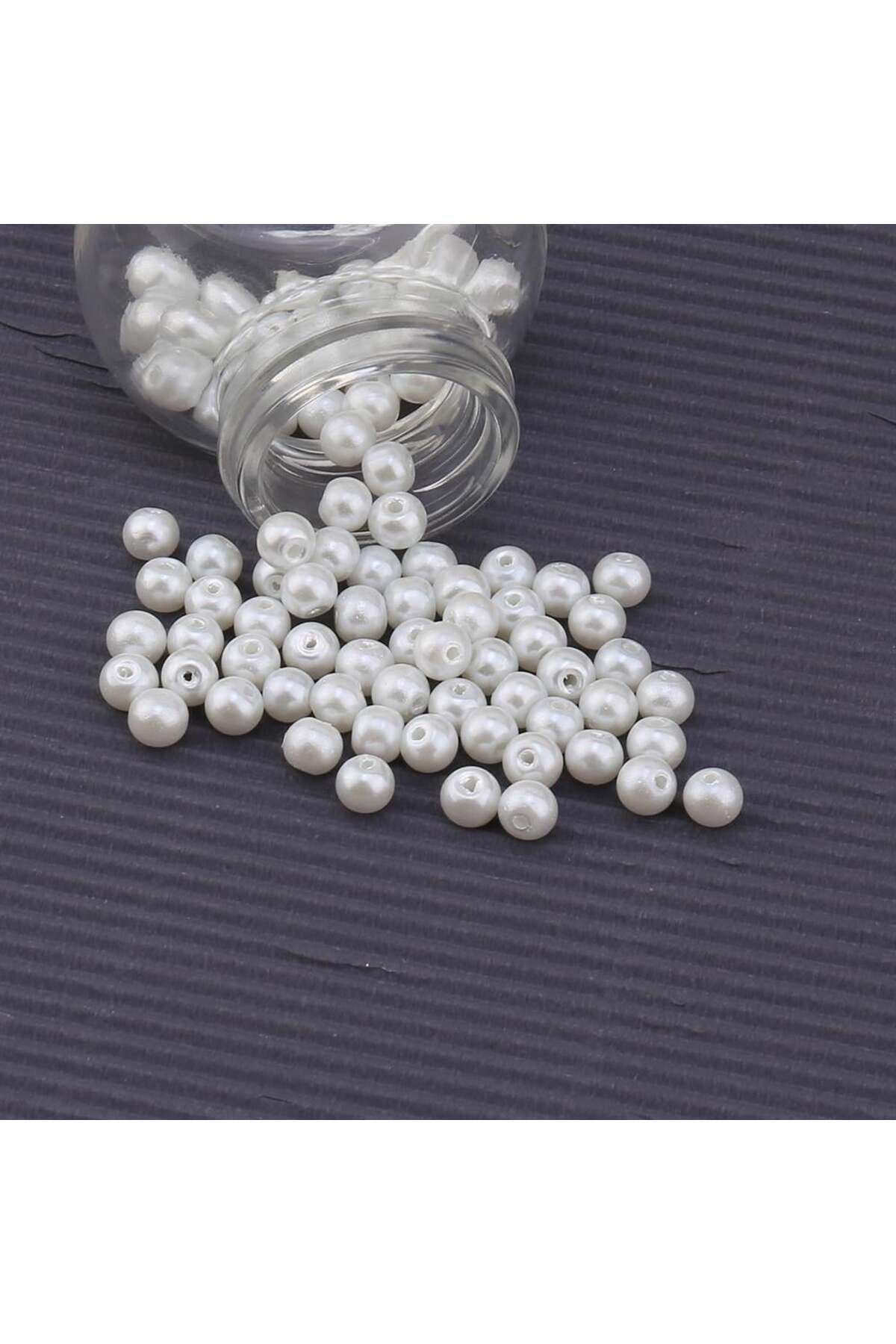 Eymen Hobi 50 gram - 6 Mm BEYAZ Renk DELİKLİ İnci Boncuk, Plastik İnci Boncuk Takı Malzemeleri (250-300 adet)