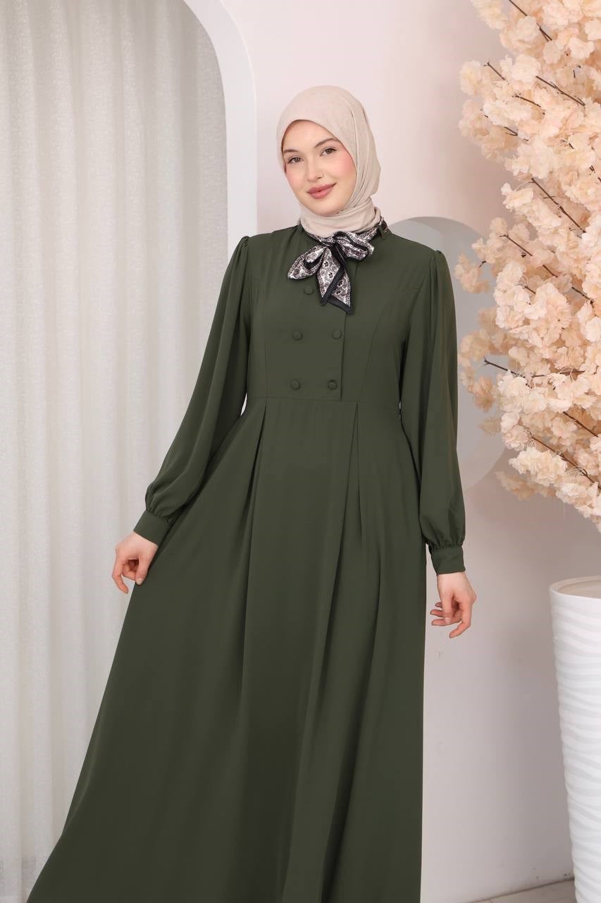 1363 Vintage Esinti Elbise - Haki
