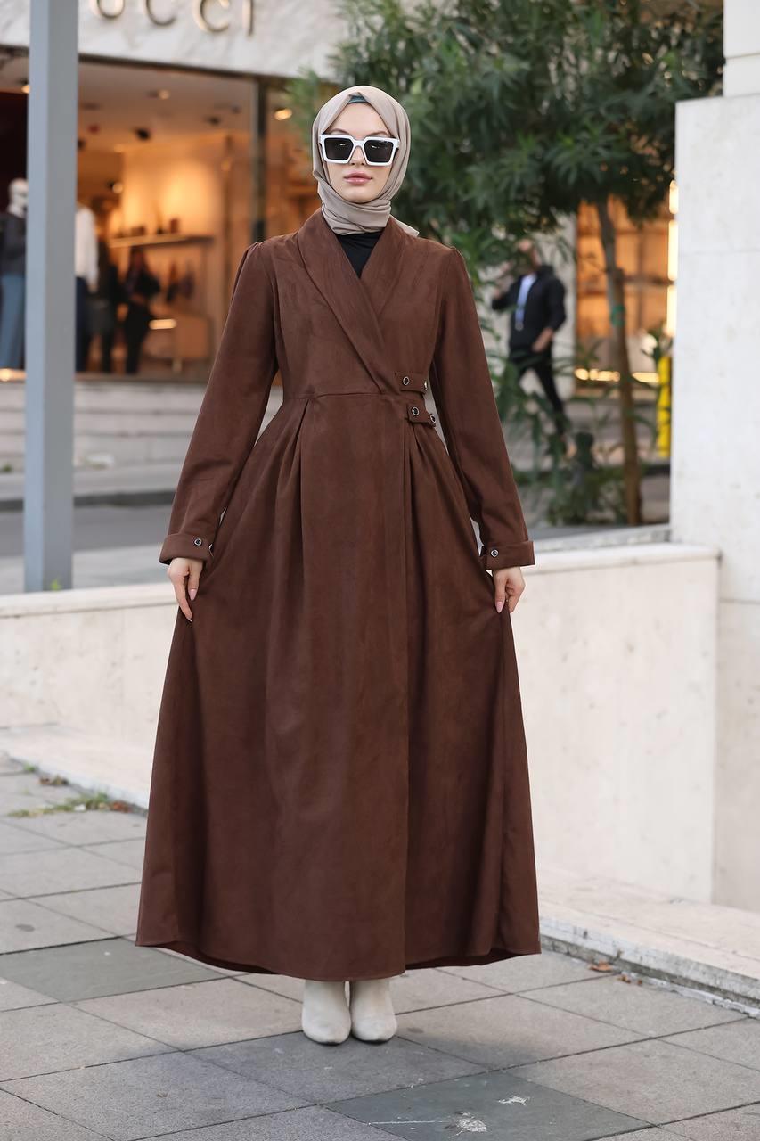 1625 Yandan Kemer Detaylı Elbise - Koyu Taba