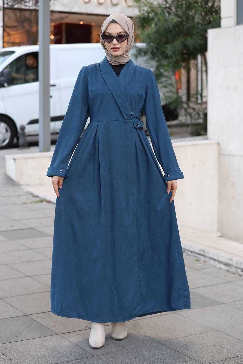 1625 Yandan Kemer Detaylı Elbise - Turkuaz 