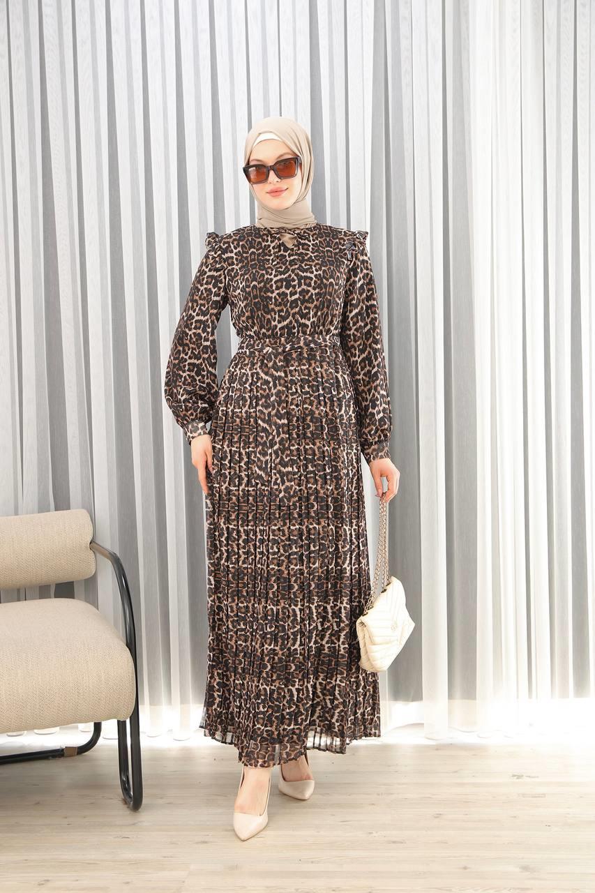 3060 Bilise Şifon Elbise - Leopar