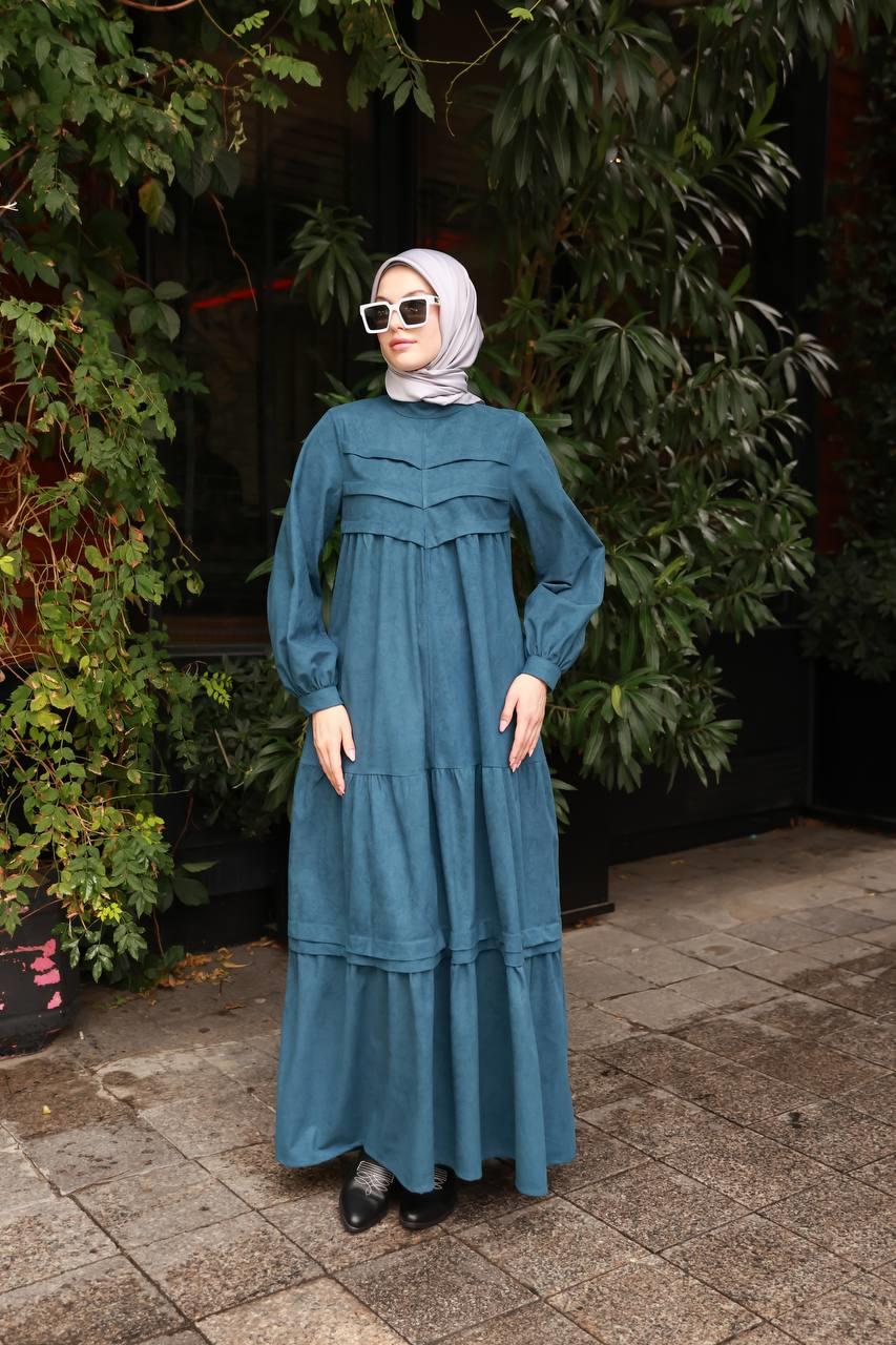 6002 kışlık Süet Elbise - Petrol 