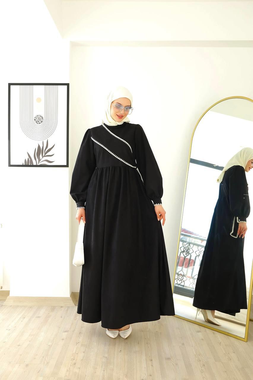 6014 Kuşak Detaylı Elbise - Siyah 