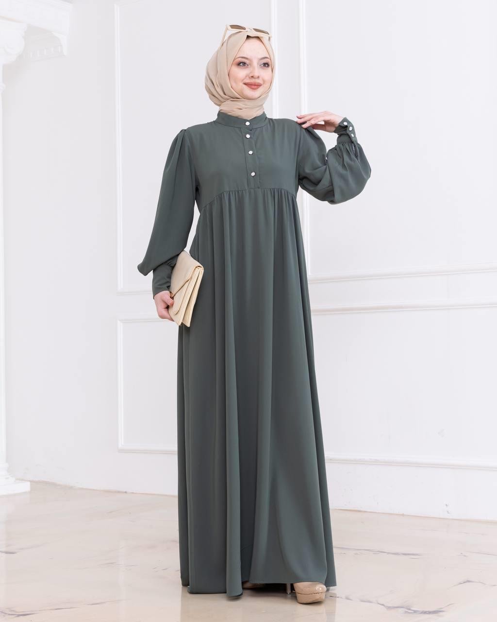 7001 Düğmeli Elbise - Haki