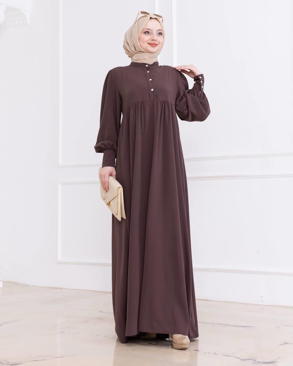 7001 Düğmeli Elbise - Kahverengi 