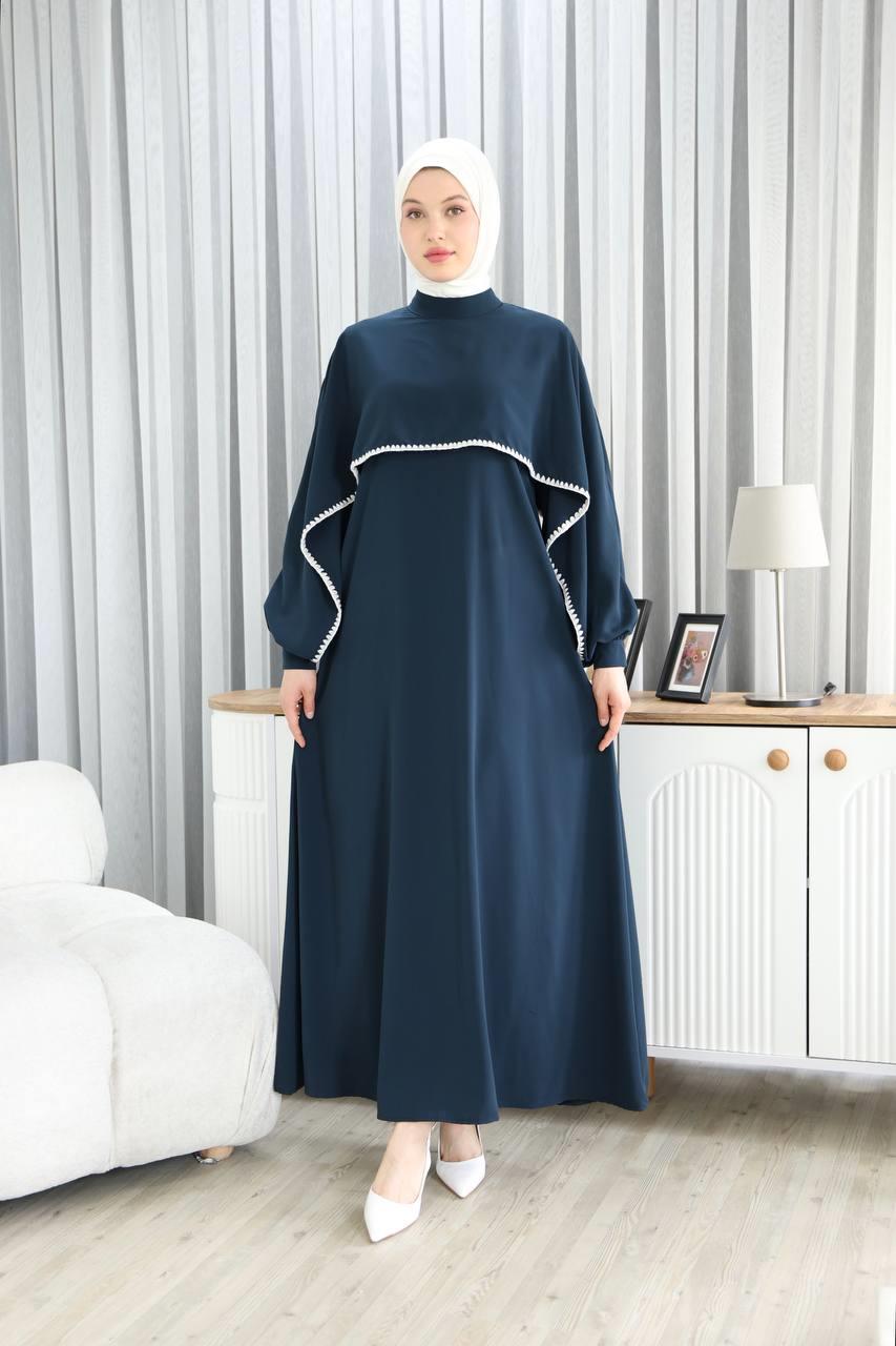 7035 Pelerinli Elbise - Lacivert