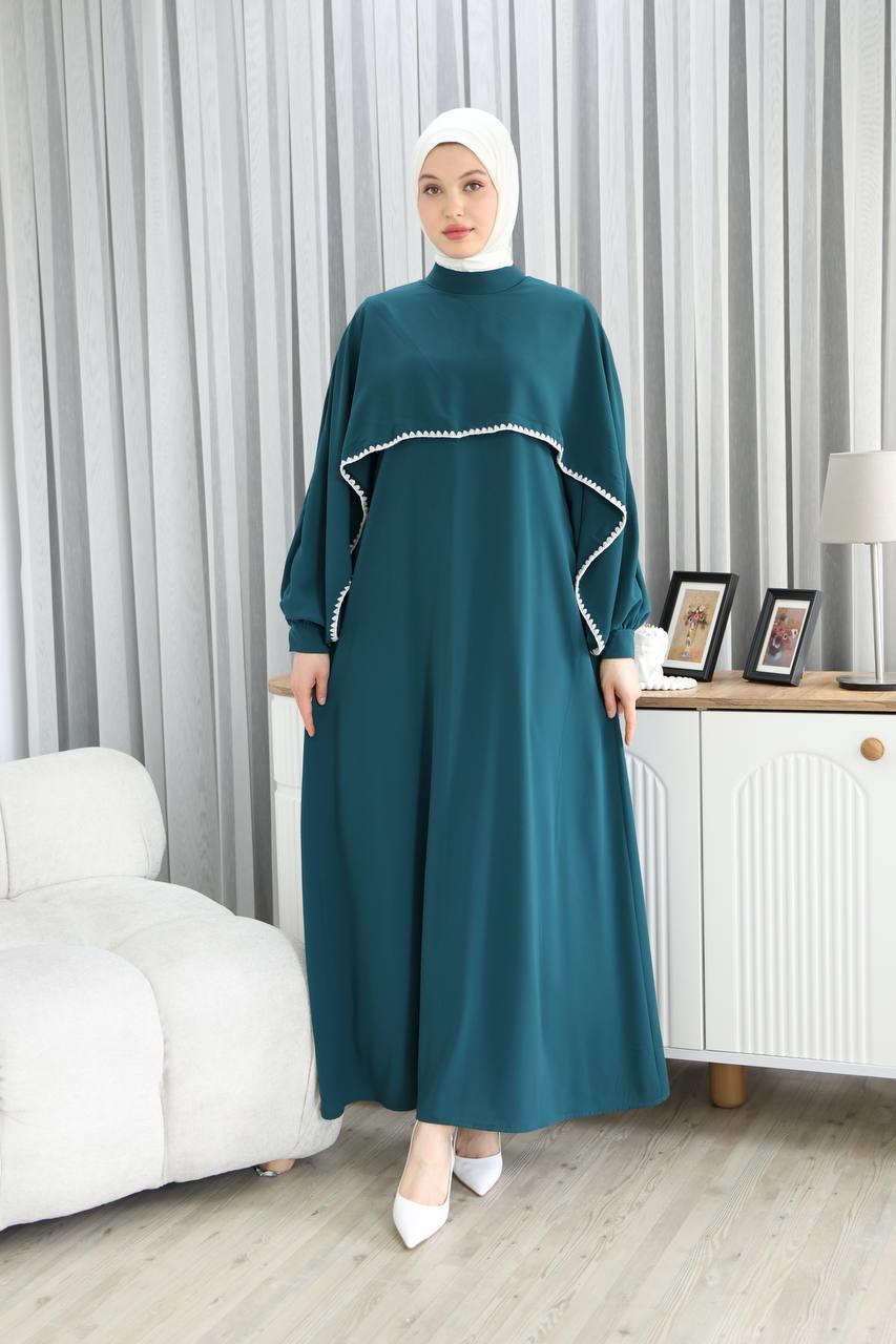 7035 Pelerinli Elbise - Petrol