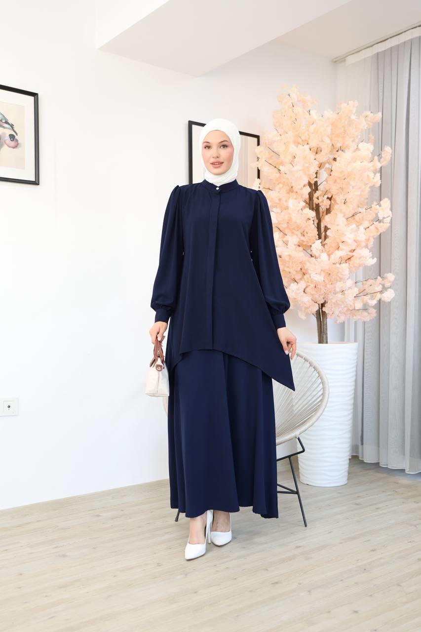 7049 Etekli Tunik Takım - Lacivert