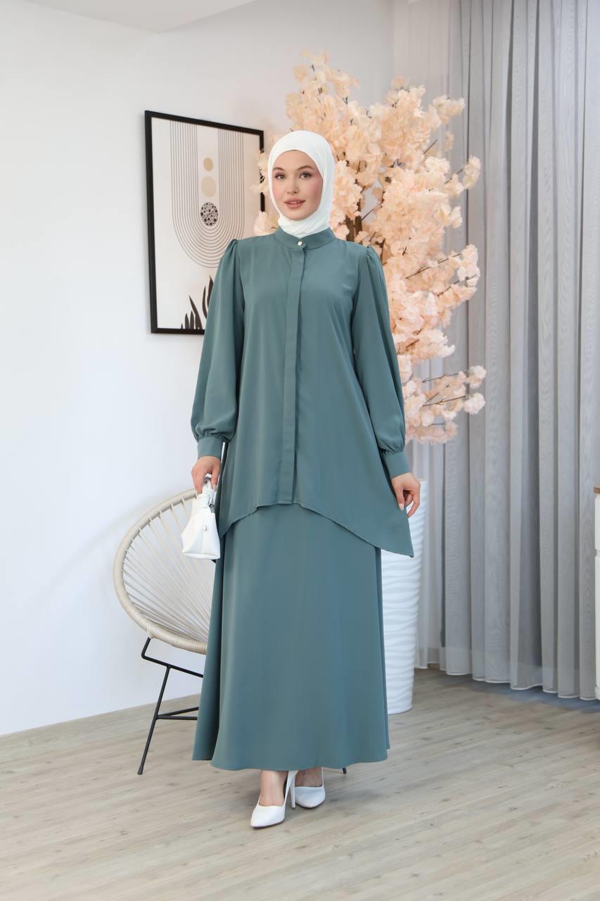 7049 Etekli Tunik Takım - Mint