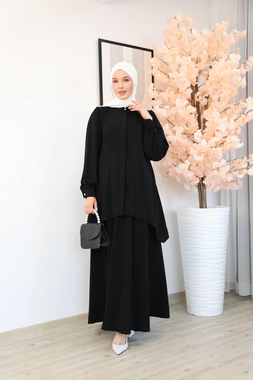 7049 Etekli Tunik Takım - Siyah