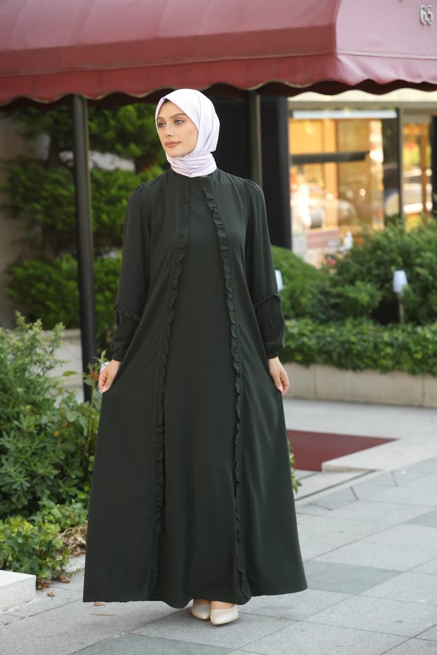 7050 Fırfır Detaylı Ferace - Haki