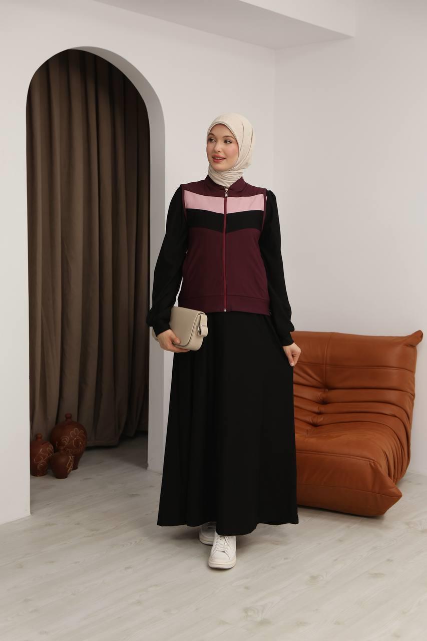 7058 İki İplik Spor Takımı - Siyah & Bordo 