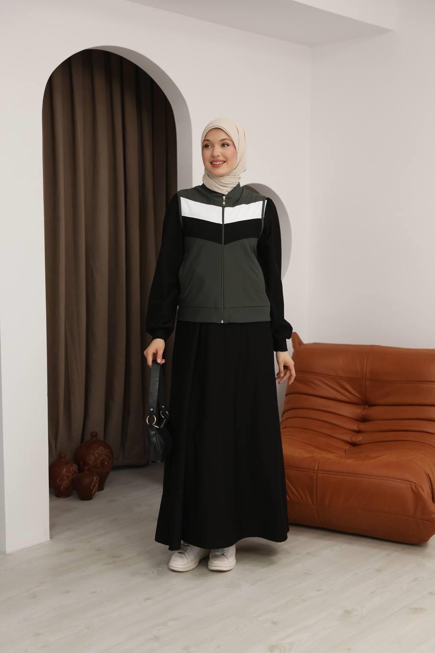 7058 İki İplik Spor Takımı - Siyah & Haki