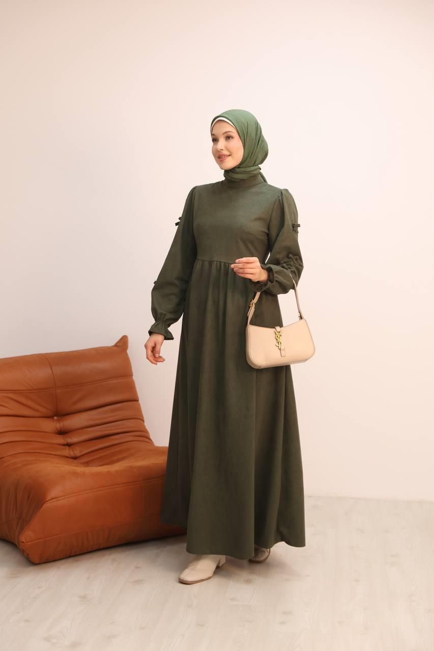 7095 Fiyonklu Elbise - Haki