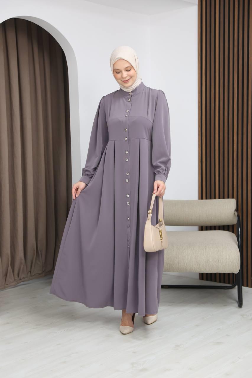 7112 Modern Pileli Elbise - Lila