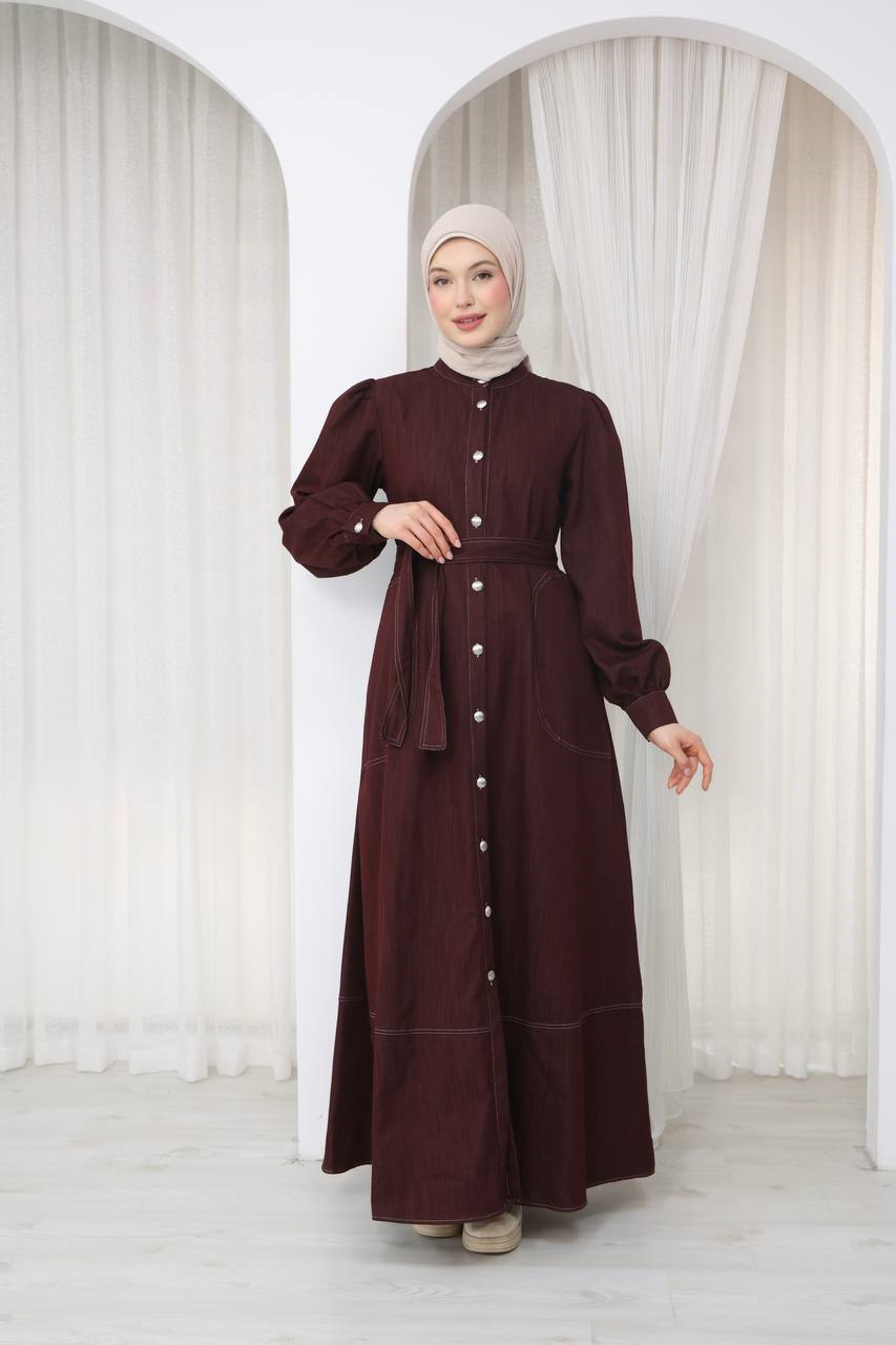 7125 Cepli Kot Ton Elbise - Bordo Kot