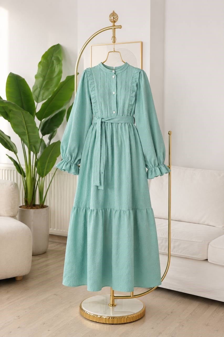 9270 Masal Fırfır Detaylı Elbise - Mint