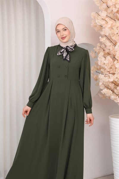 1363 Vintage Esinti Elbise - Haki