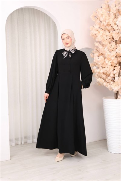 1363 Vintage Esinti Elbise - Siyah
