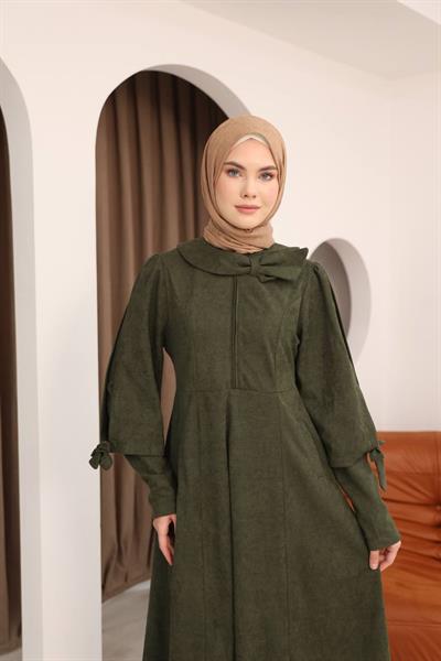 7078 Fiyonk Detaylı Elbise - Haki