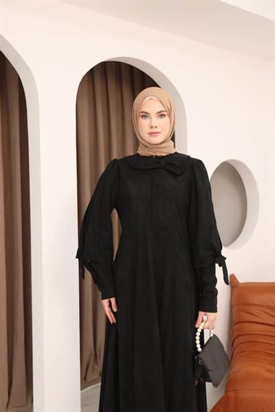 7078 Fiyonk Detaylı Elbise - Siyah