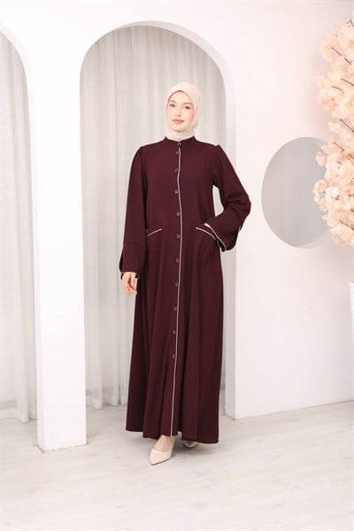 7147  Önü Düğmeli Cepli Ferace - Bordo