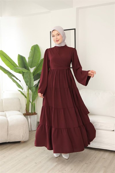 7148 Prenses Kesim Elbise - Bordo