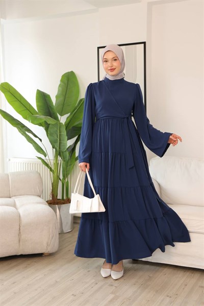7148 Prenses Kesim Elbise - Saks Mavisi