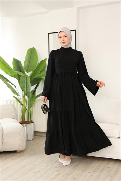 7148 Prenses Kesim Elbise - Siyah 