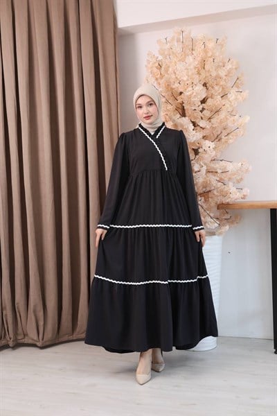 7154 Narin Güpür Fırfır Elbise - Koyu Gri
