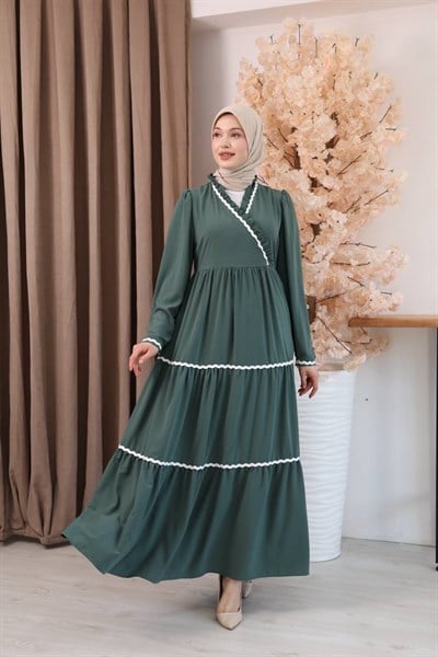 7154 Narin Güpür Fırfır Elbise - Mint Yeşili