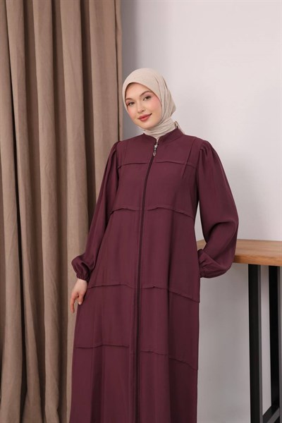 7158 Modern İnce Çizgi Ferace - Bordo 