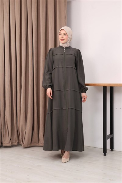 7158 Modern İnce Çizgi Ferace - Haki 