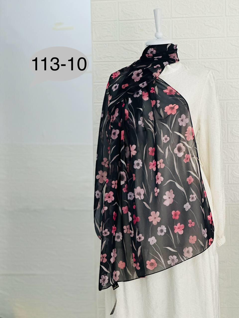 113-10 Çiçek Desenli Şifon Şal