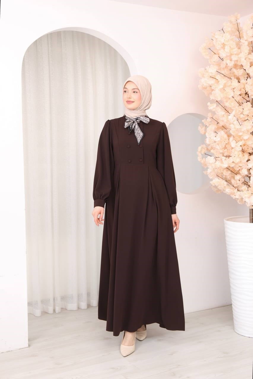 1363 Vintage Esinti Elbise - Acı kahve
