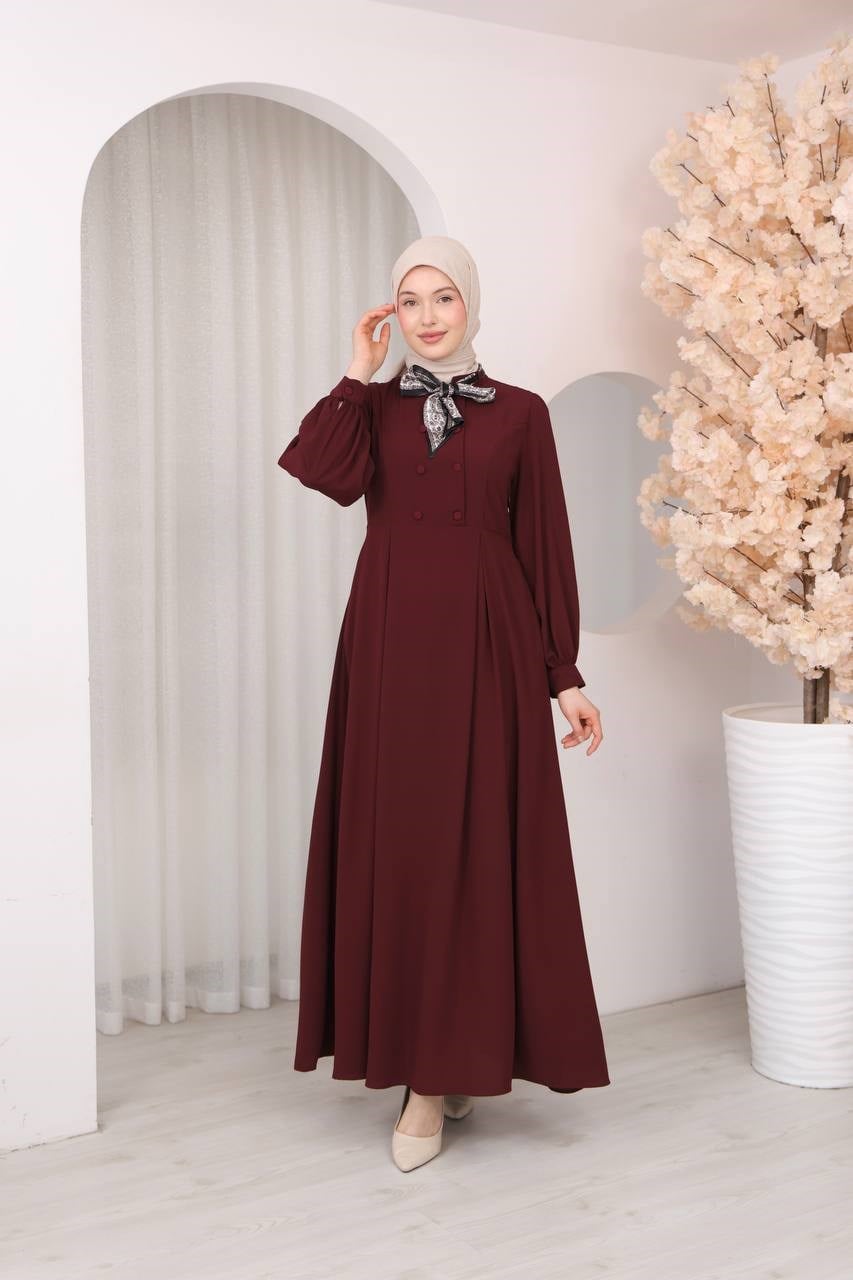 1363 Vintage Esinti Elbise - Bordo