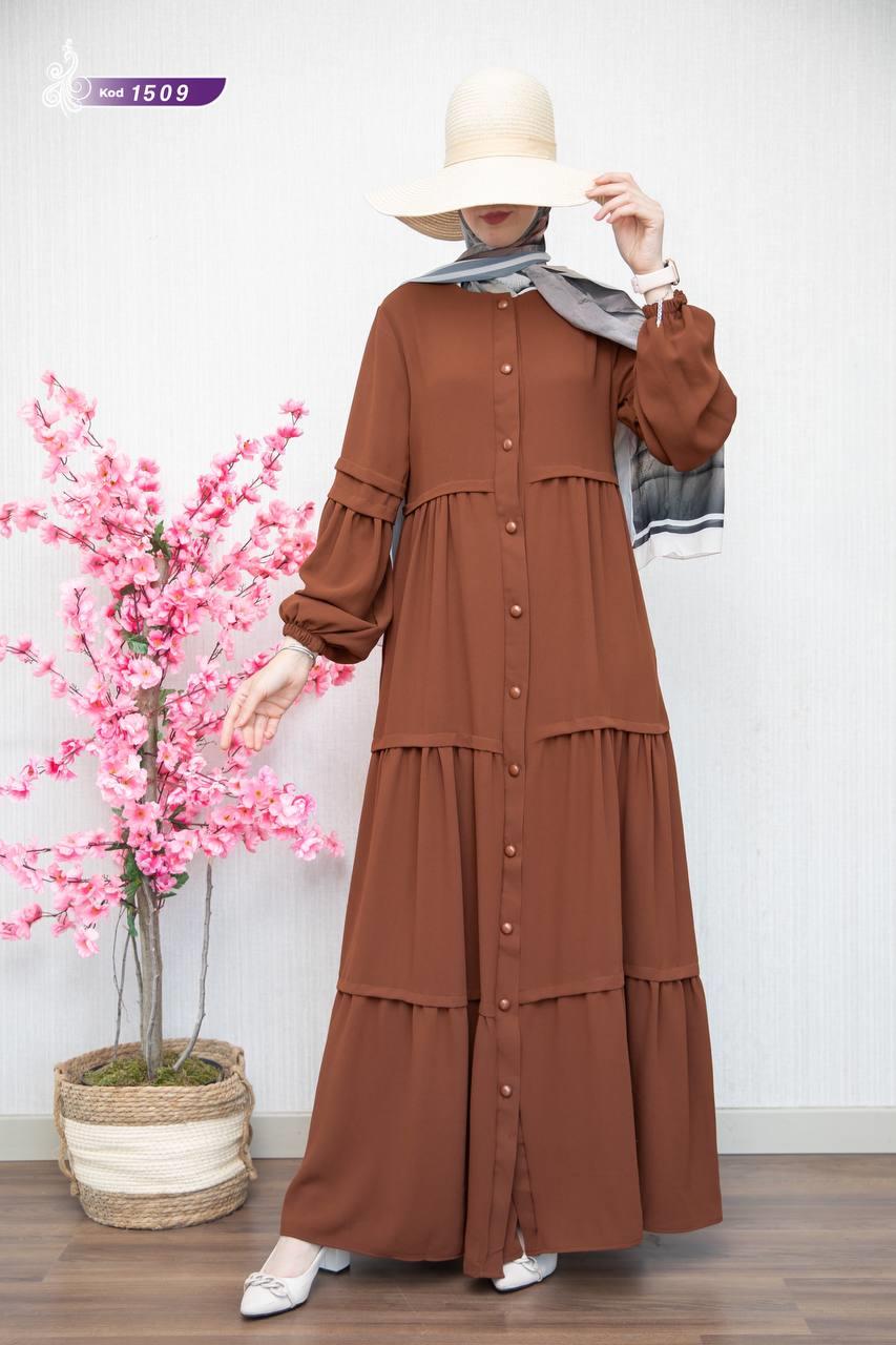 1509 Düğme Detaylı Elbise -taba