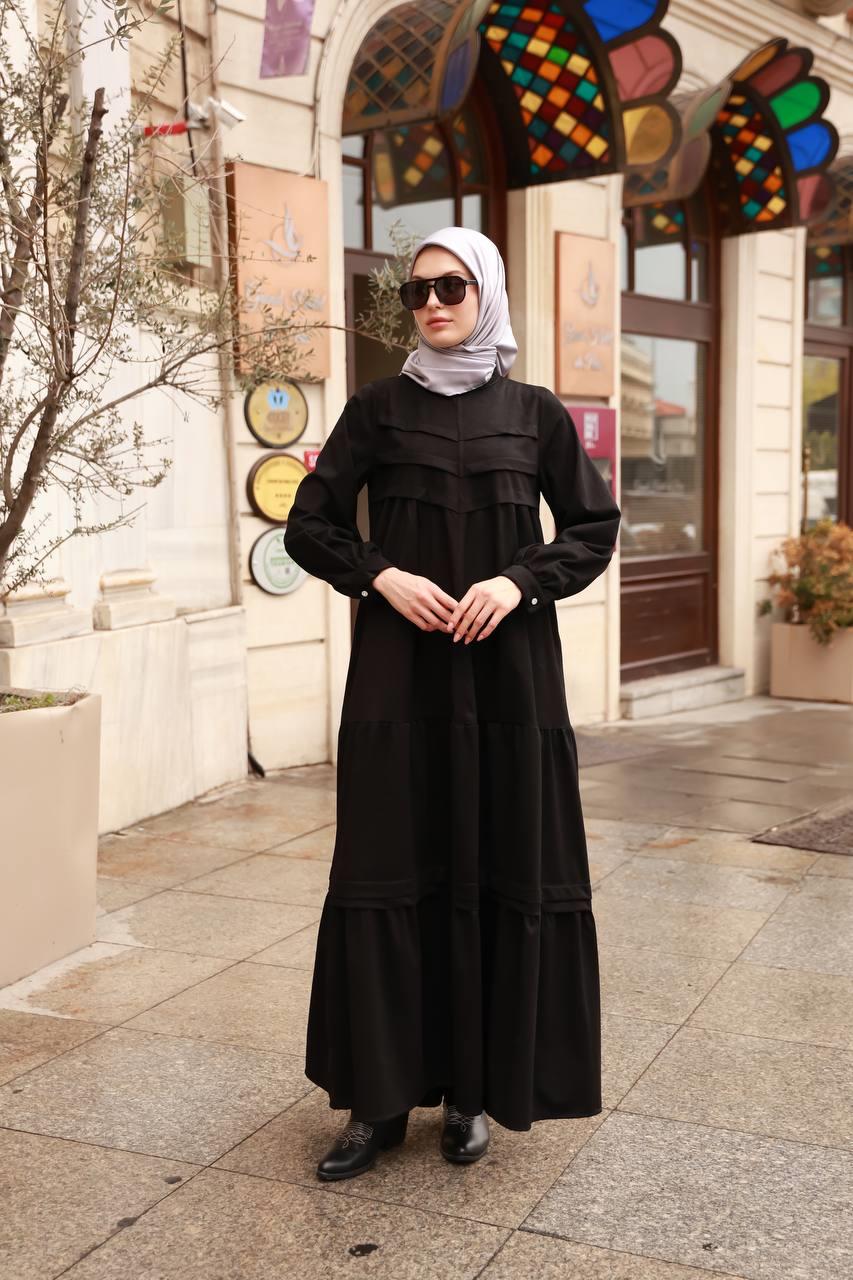 6002 kışlık Süet Elbise - Siyah 