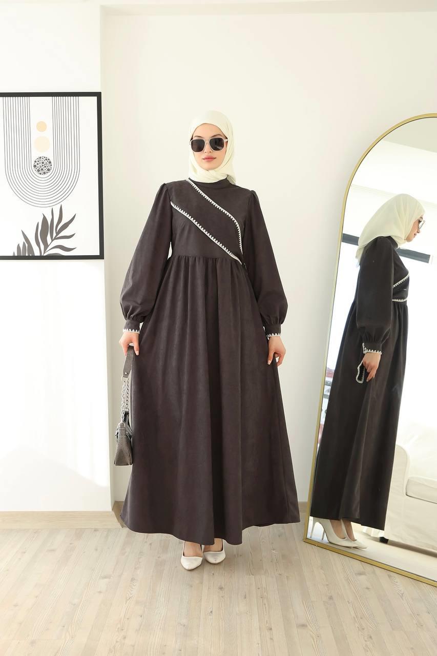6014 Kuşak Detaylı Elbise - Gri