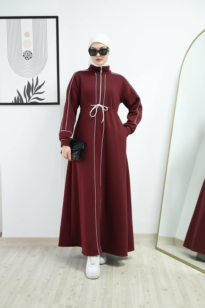 6015 Spor Üç İplik Elbise - Bordo 