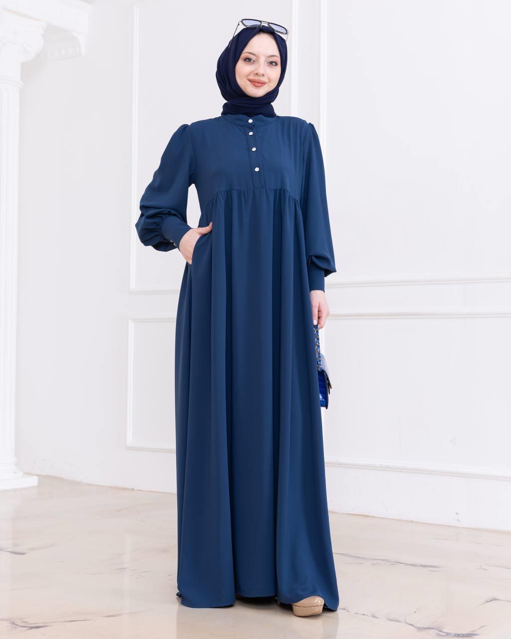 7001 Düğmeli Elbise - Mavi 