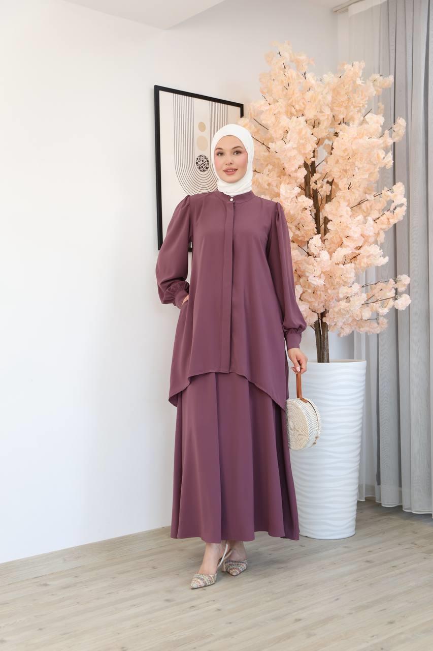 7049 Etekli Tunik Takım - Mor