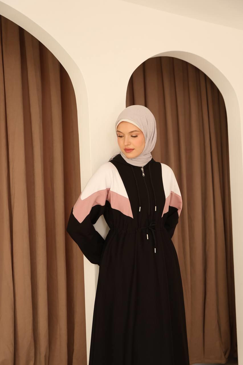 7062 Kapşonlu Spor Elbise - Siyah