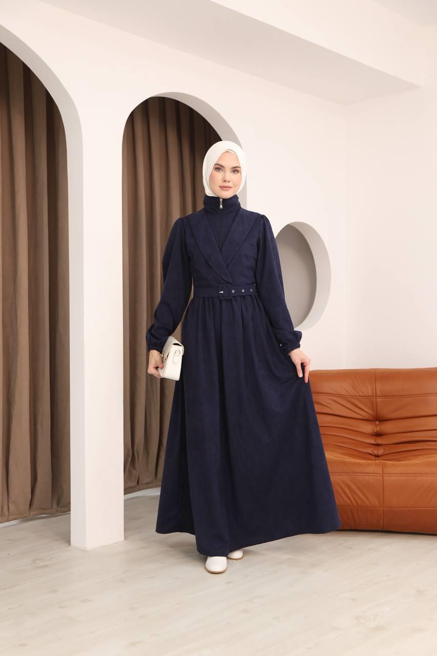7067 Kemer Detaylı Elbise - Lacivert